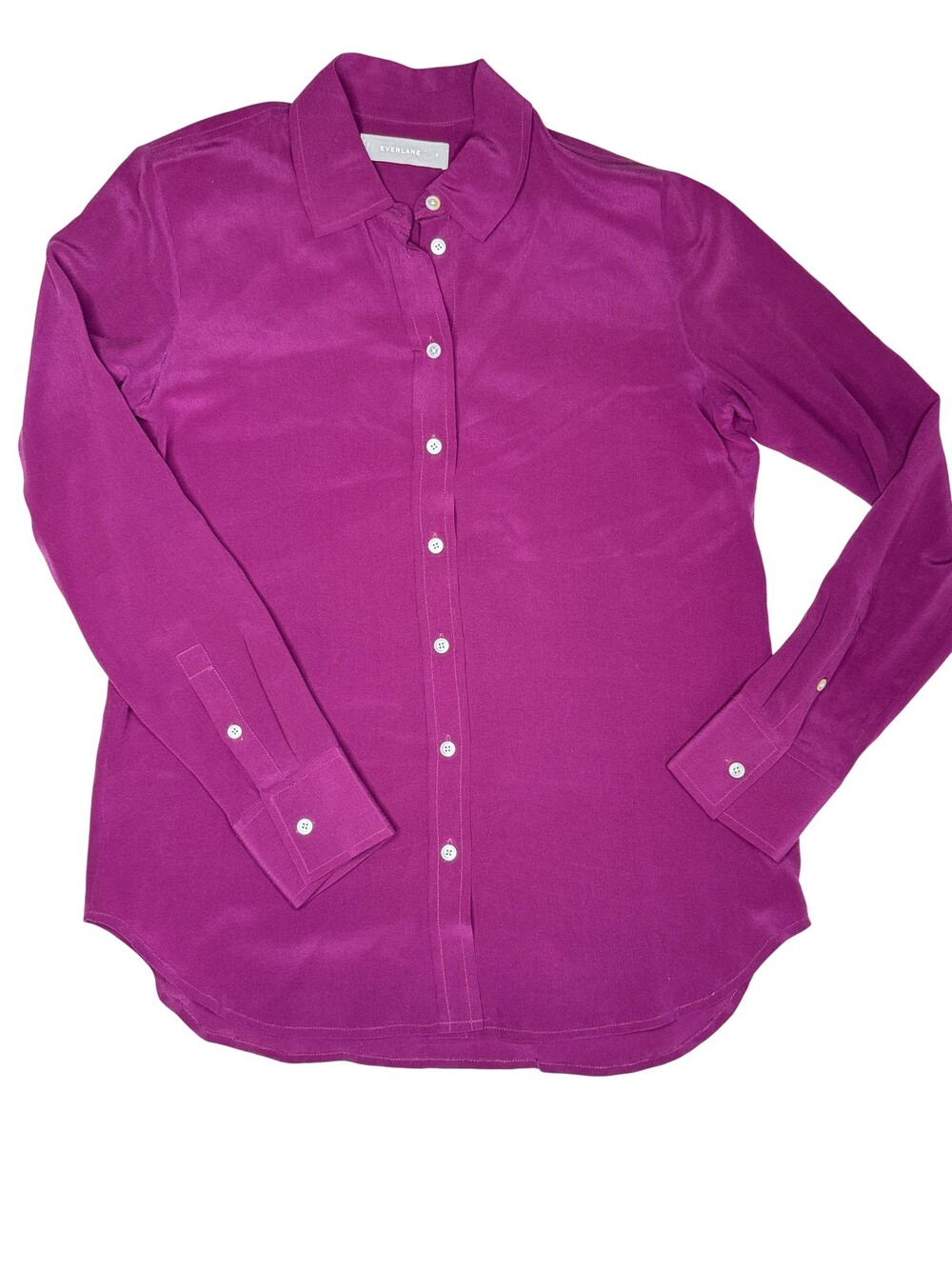 Everlane Shirt Womens Petite 0 Purple 100% Silk Button Front Long Sleeve Blouse
